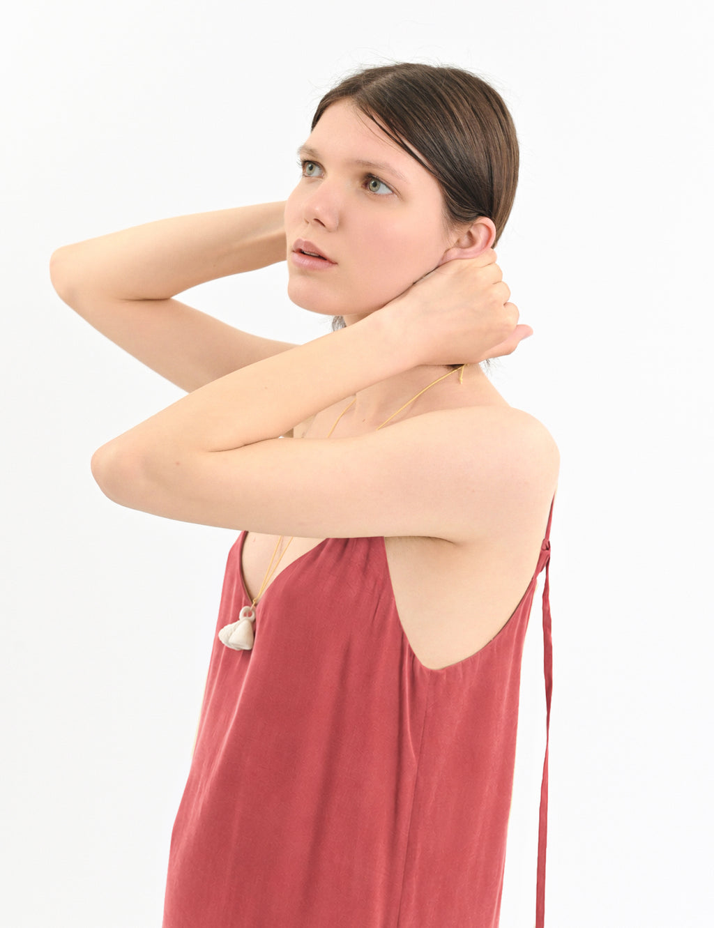 Minimalist cornflower blue cupro dress with thin straps