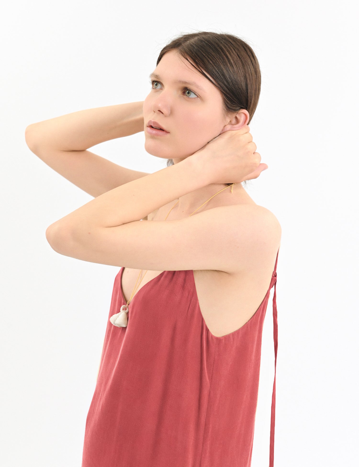 Minimalist cornflower blue cupro dress with thin straps