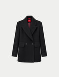 Double-breasted fitted coat with accentuated shoulders in black