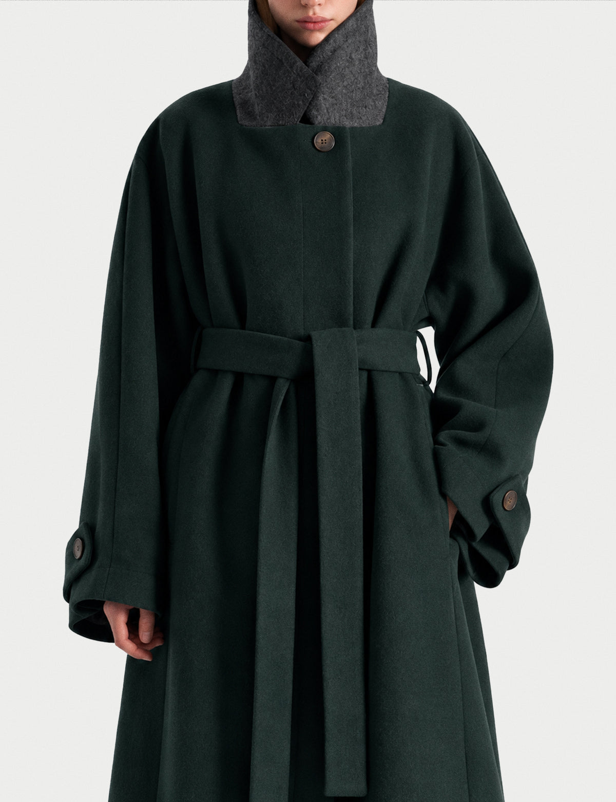 A-line coat with a soft voluminous cut and a concealed button fastening