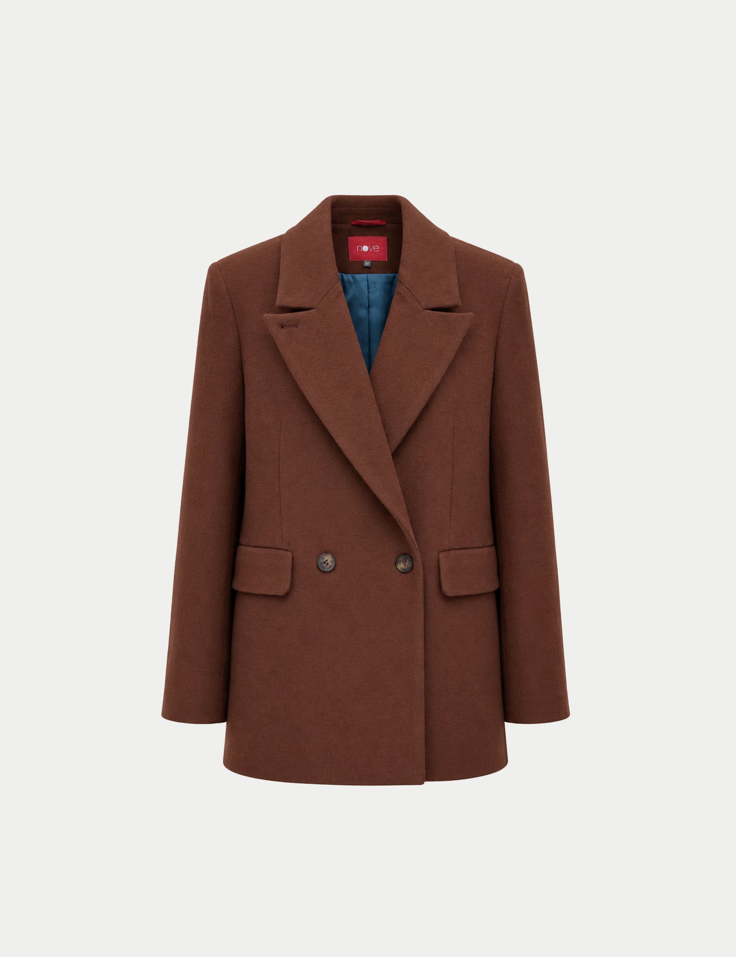 Double-breasted fitted coat with accentuated shoulders in black