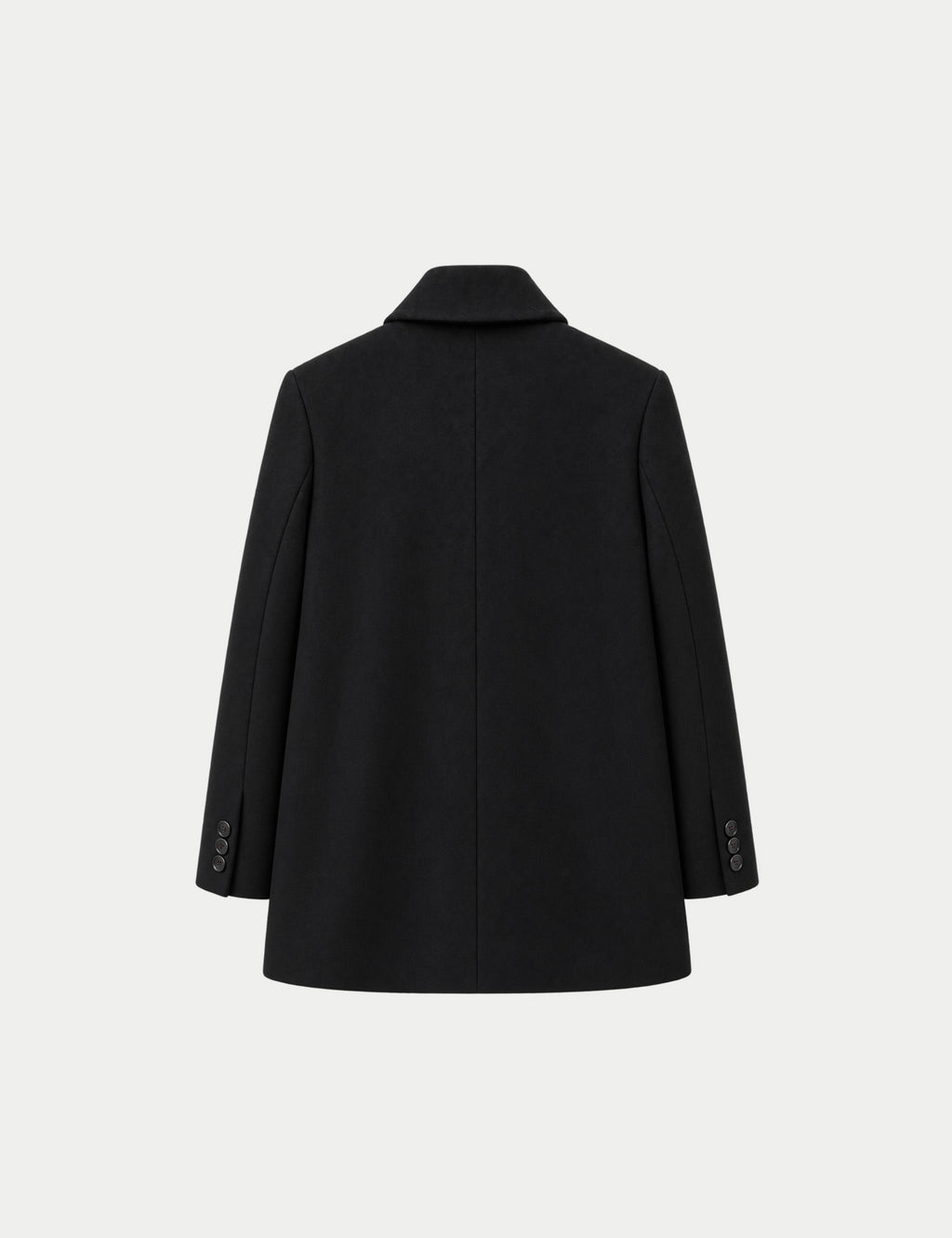 Double-breasted fitted coat with accentuated shoulders in black
