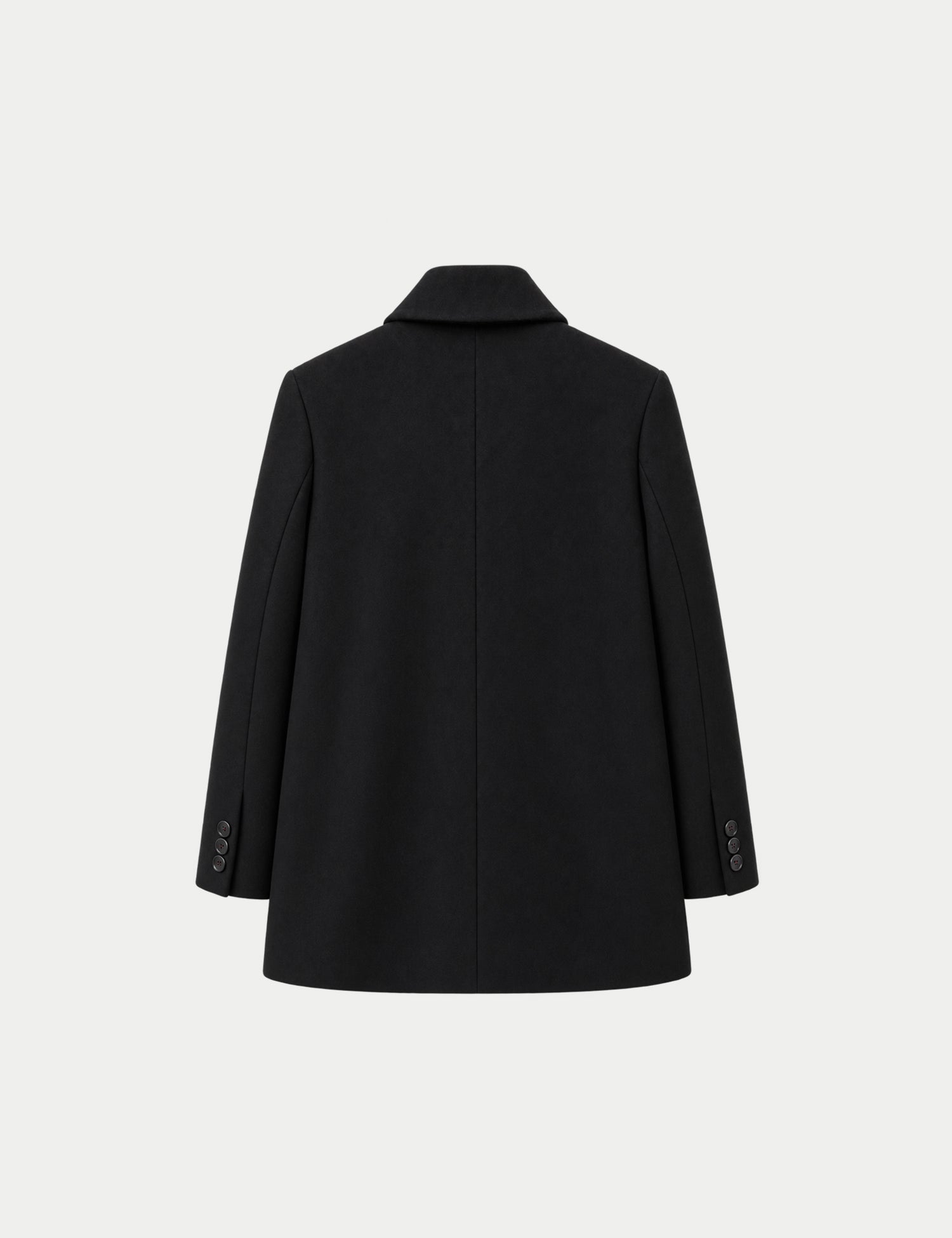 Double-breasted fitted coat with accentuated shoulders in black