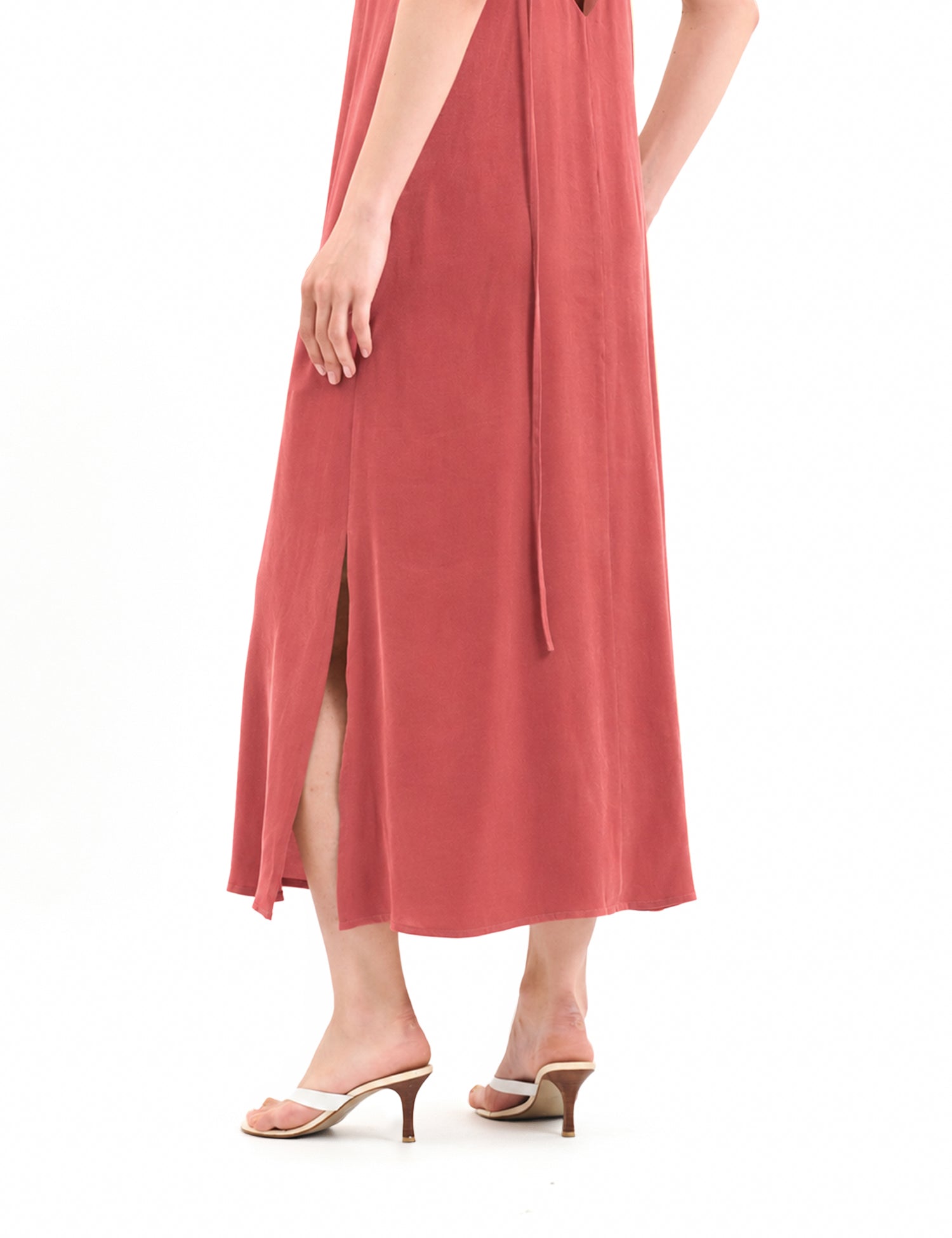 Minimalist cornflower blue cupro dress with thin straps