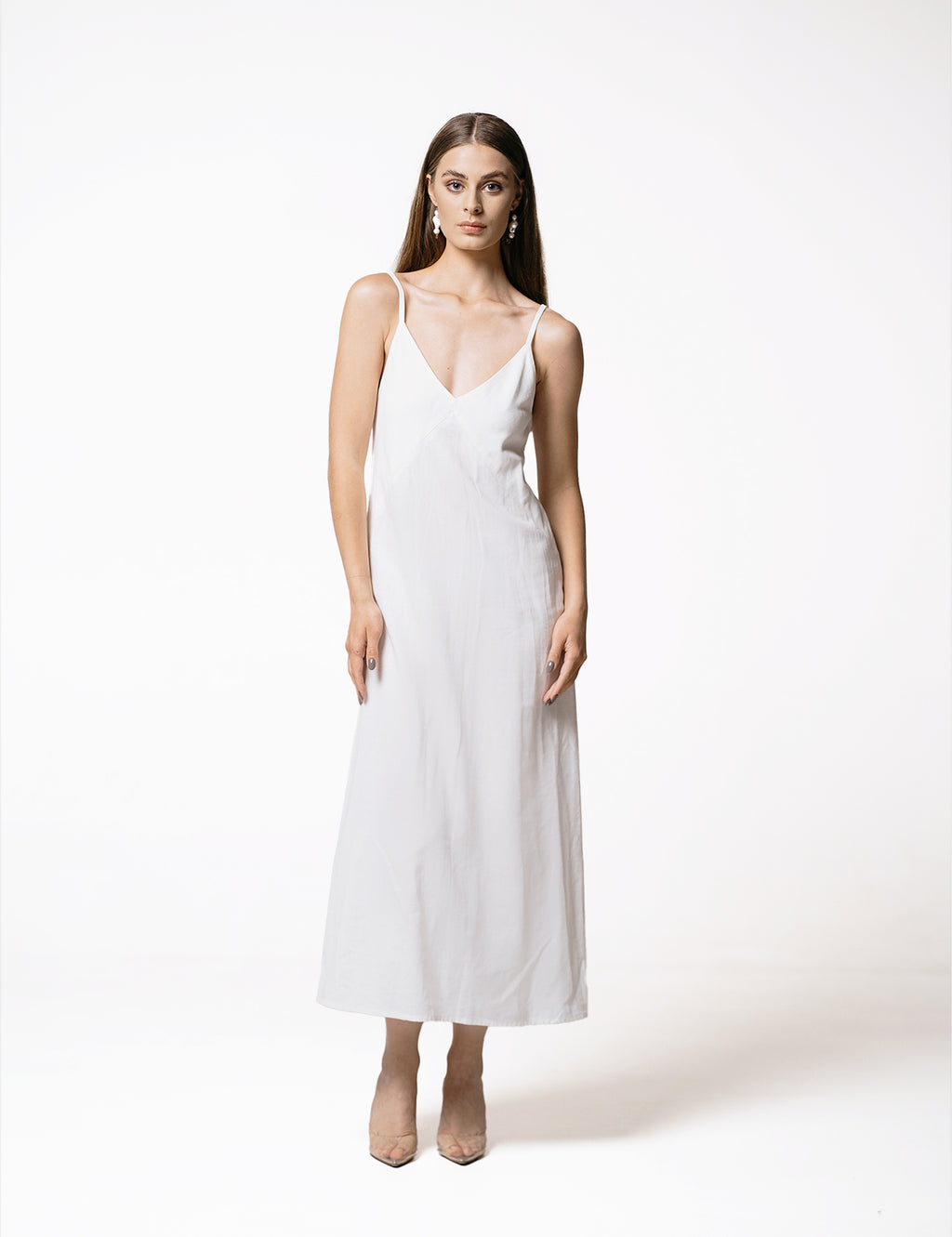 Minimalist black cupro slip dress
