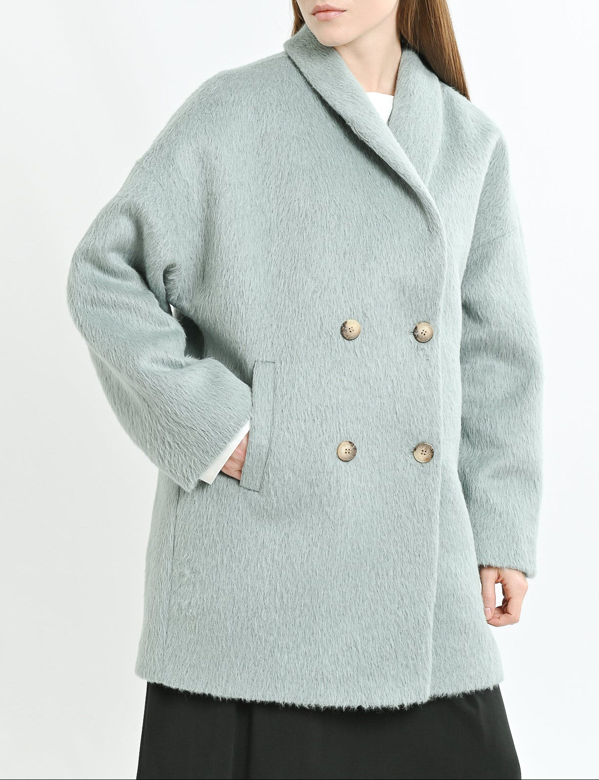 Short alpaca-blend coat with a shawl collar
