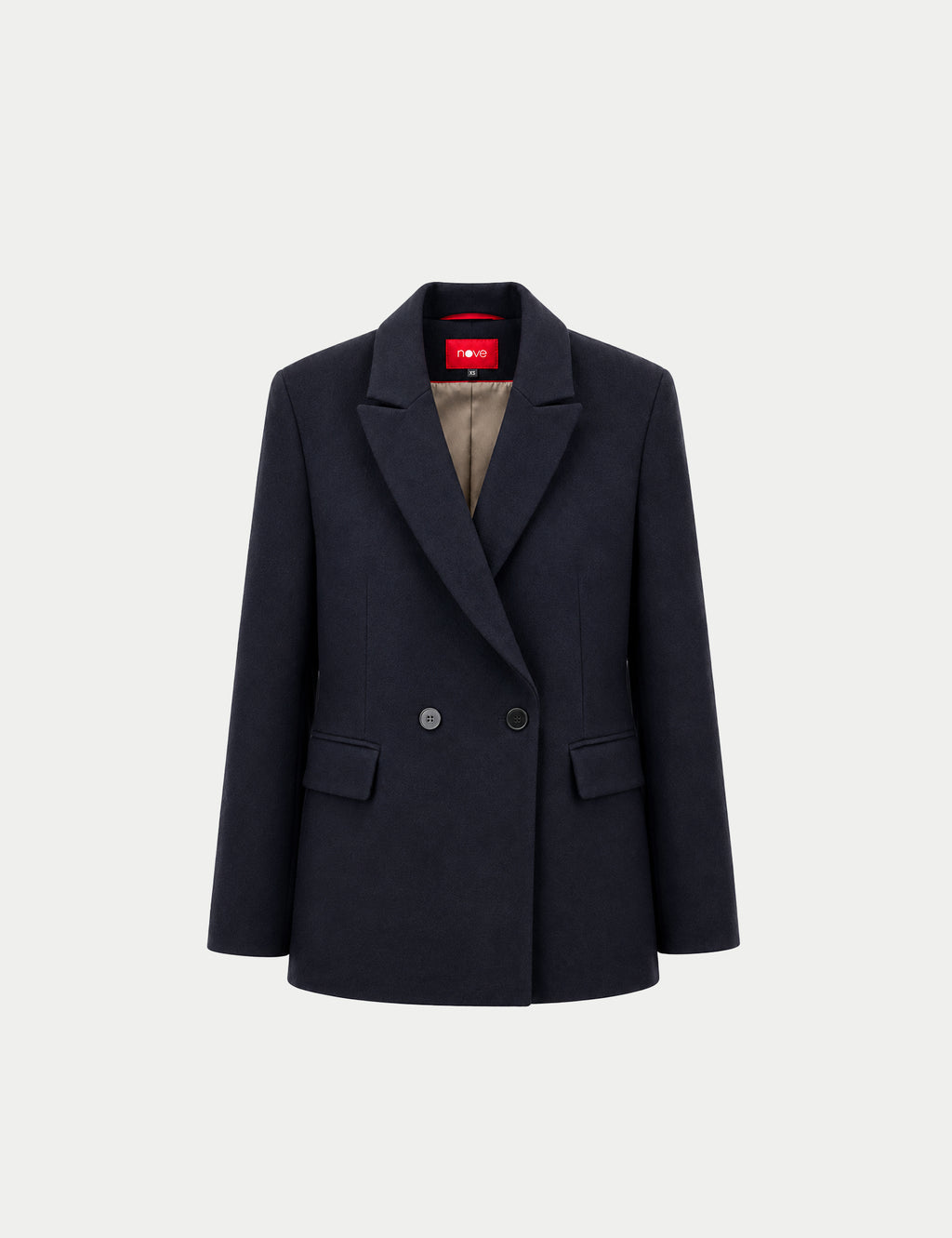 Double-breasted fitted coat with accentuated shoulders in black