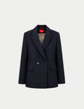 Double-breasted fitted coat with accentuated shoulders in black