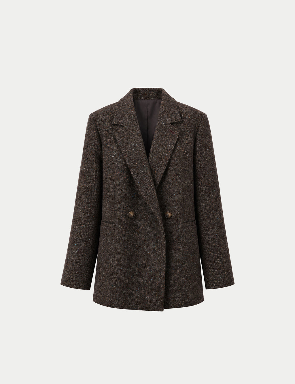 Double-breasted fitted coat with accentuated shoulders in black