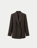 Double-breasted fitted coat with accentuated shoulders in black