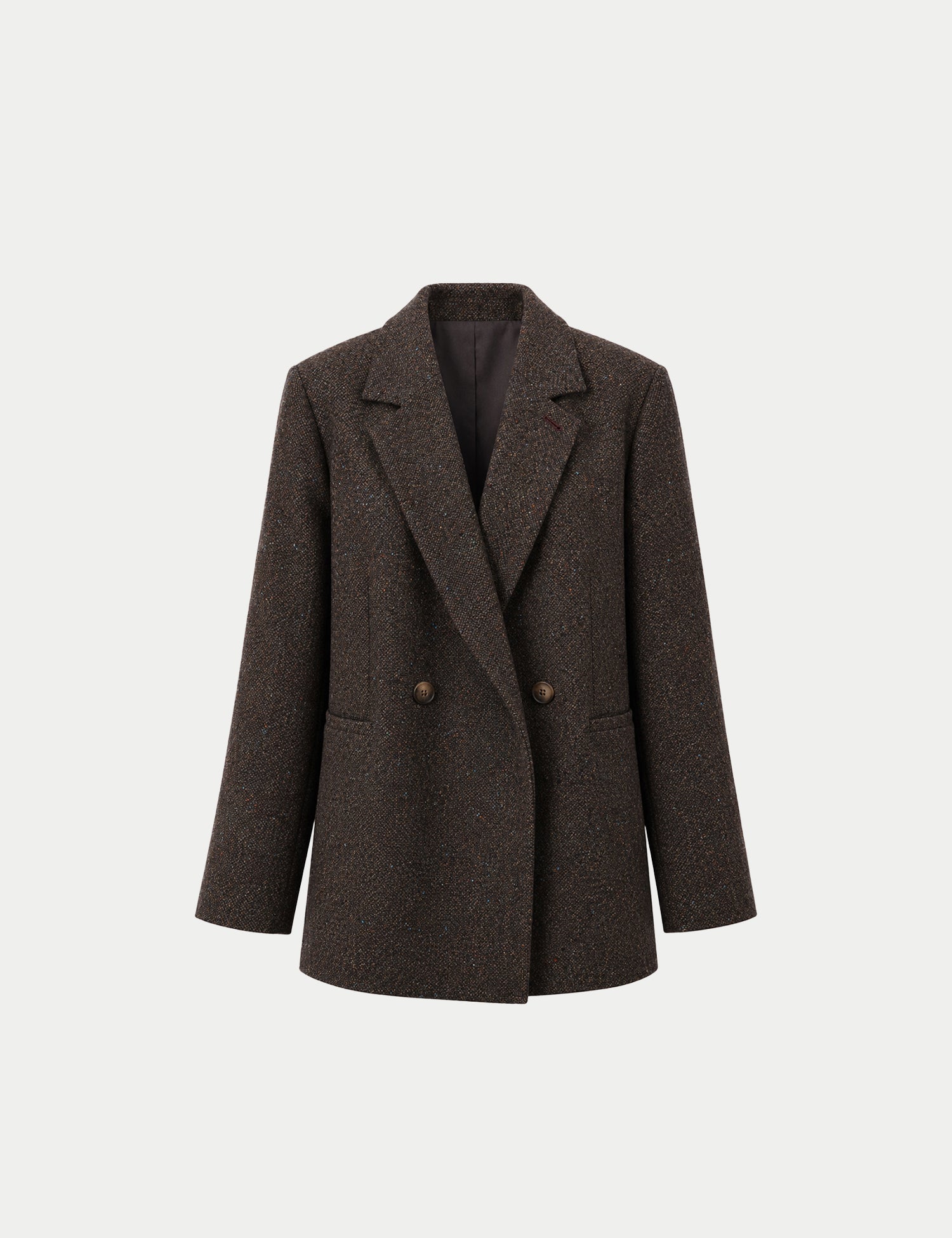 Double-breasted fitted coat with accentuated shoulders in black