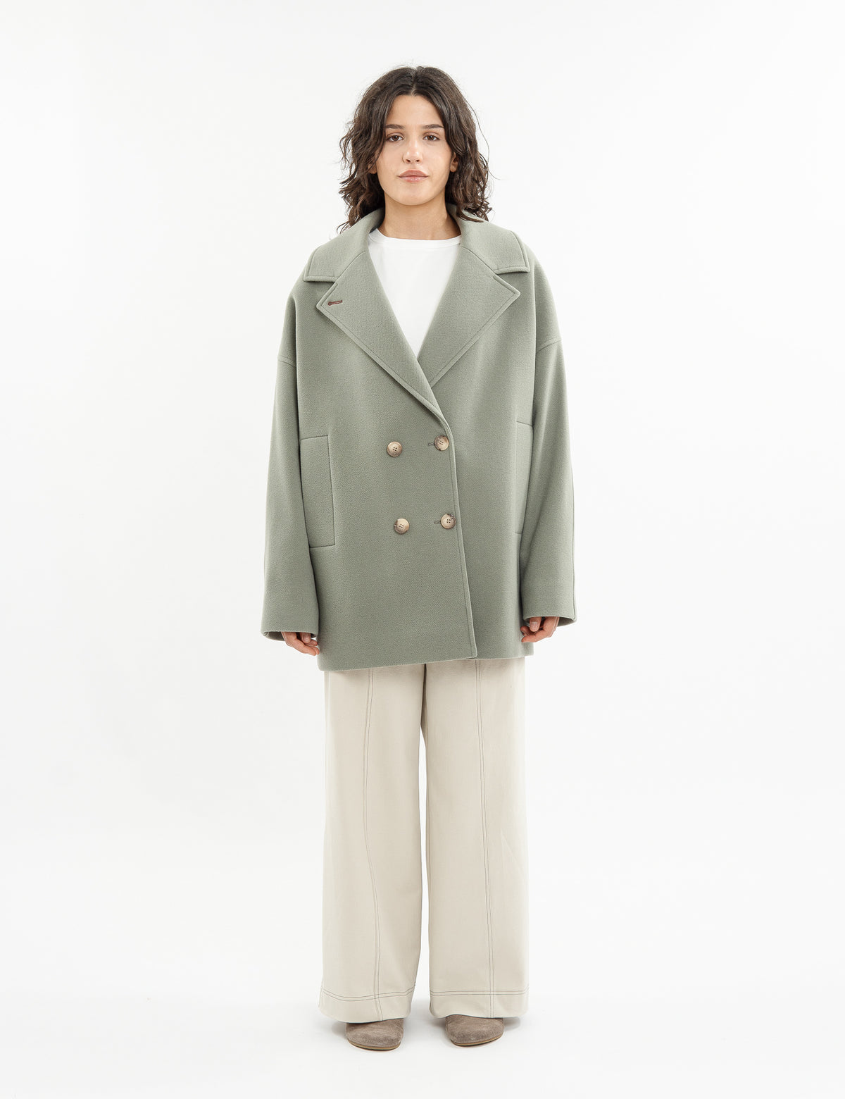 Dropped-shoulder coat in black