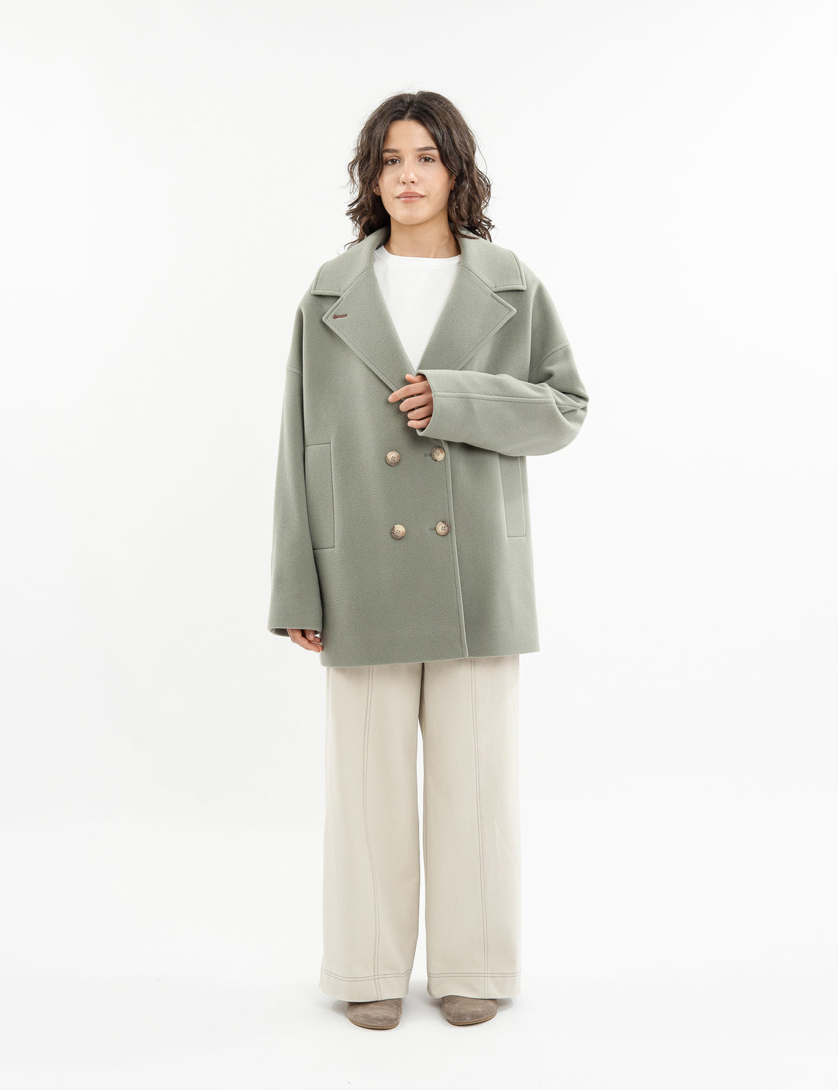 Dropped-shoulder coat in black