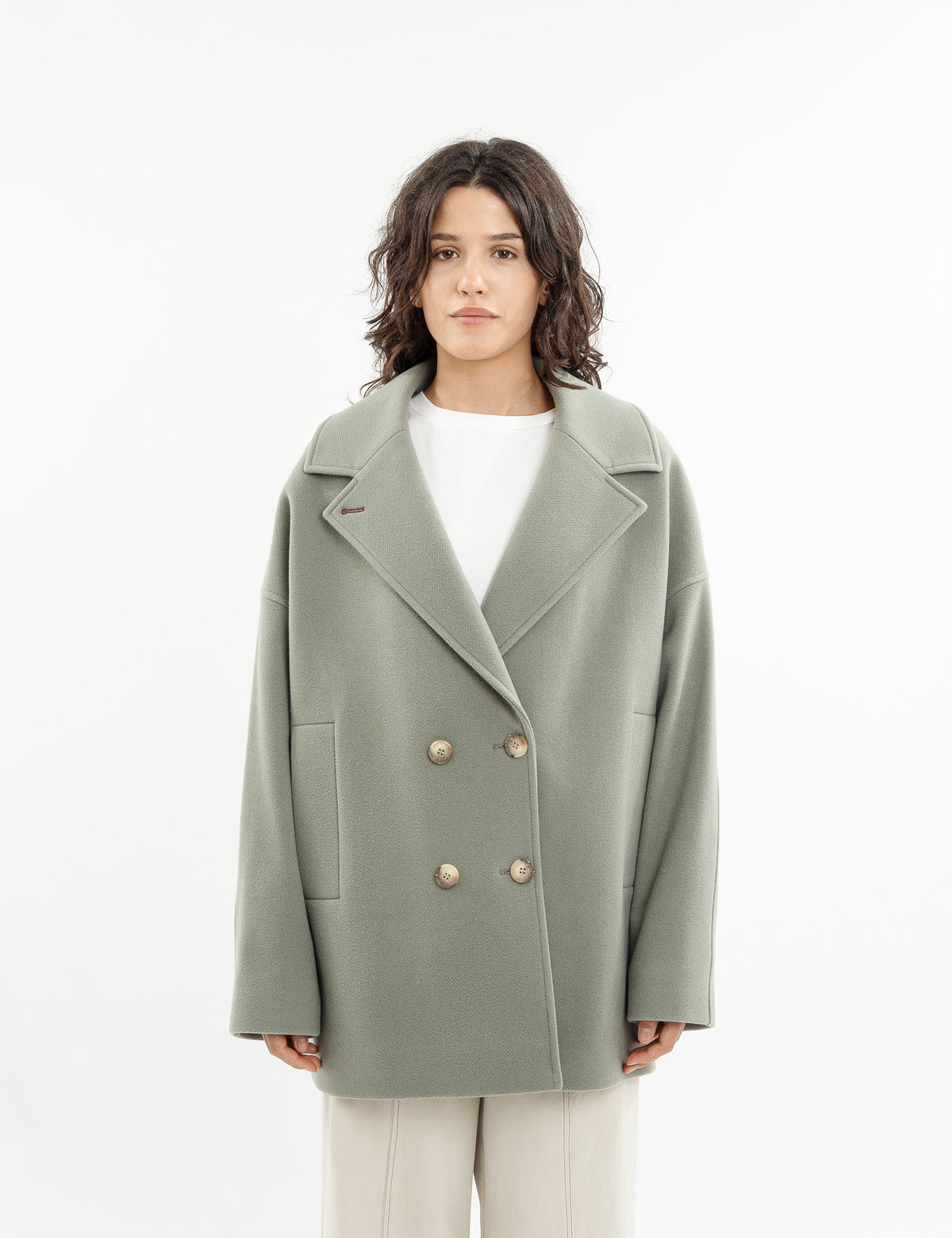 Dropped-shoulder coat in black