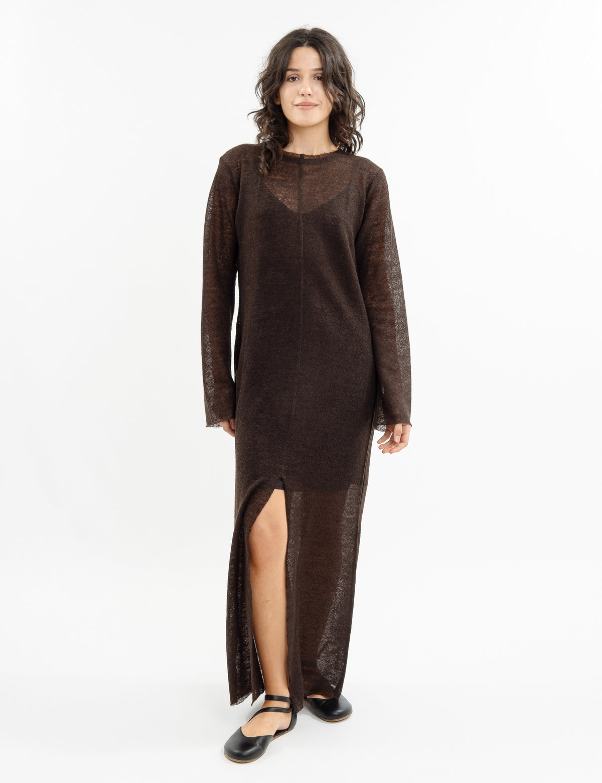 Sheer wool long-sleeve top with extra-long sleeves in green