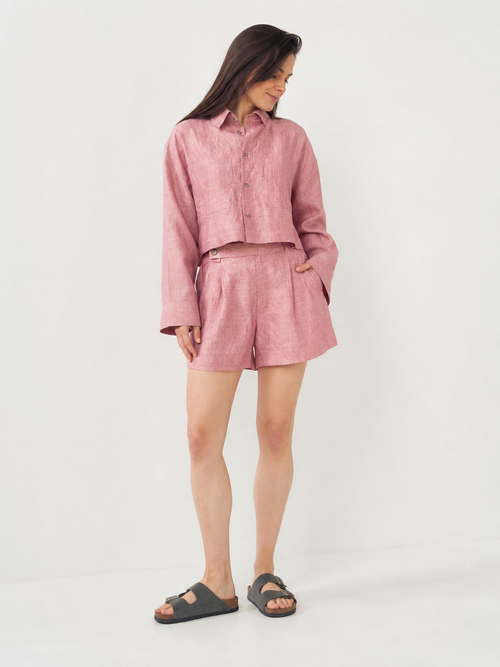 Cropped linen shirt with dropped shoulders
