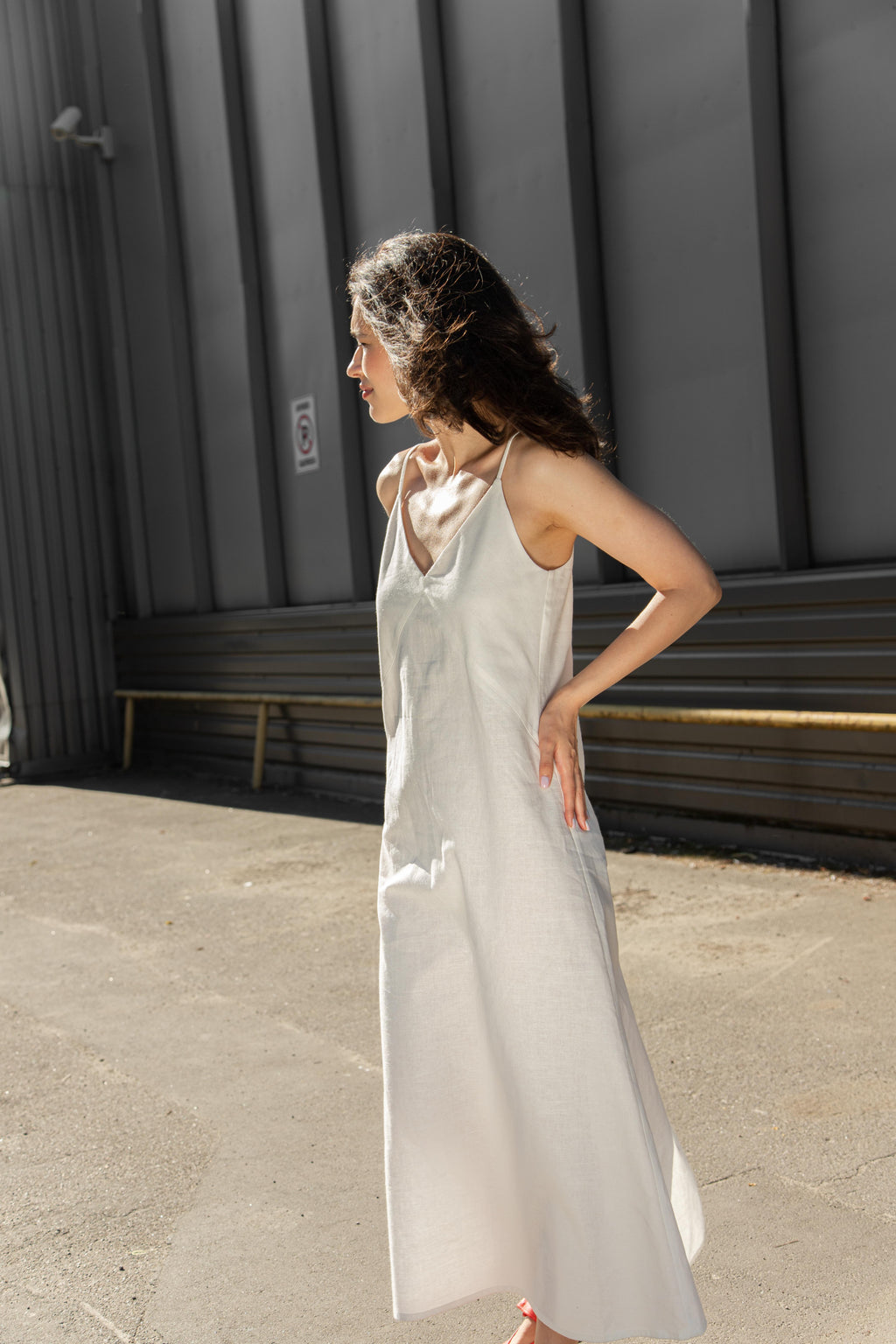 Minimalist black cupro slip dress