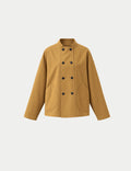 Double-breasted fitted coat with accentuated shoulders in black