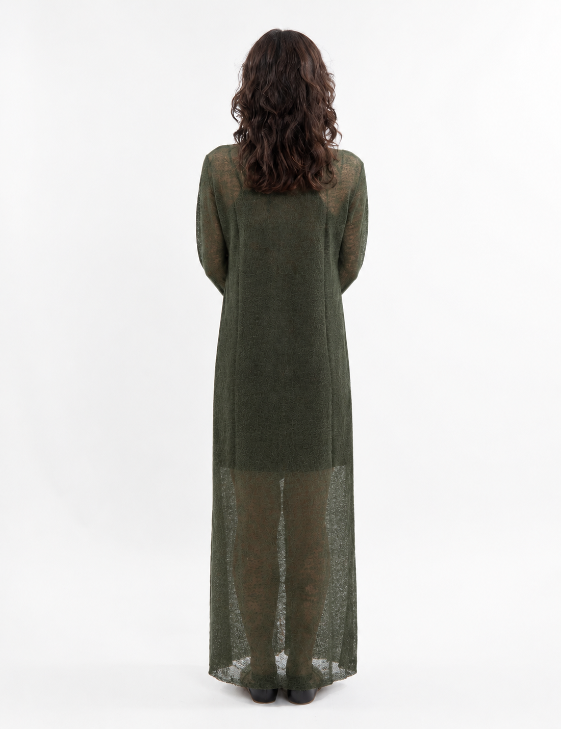 Sheer wool long-sleeve top with extra-long sleeves in green