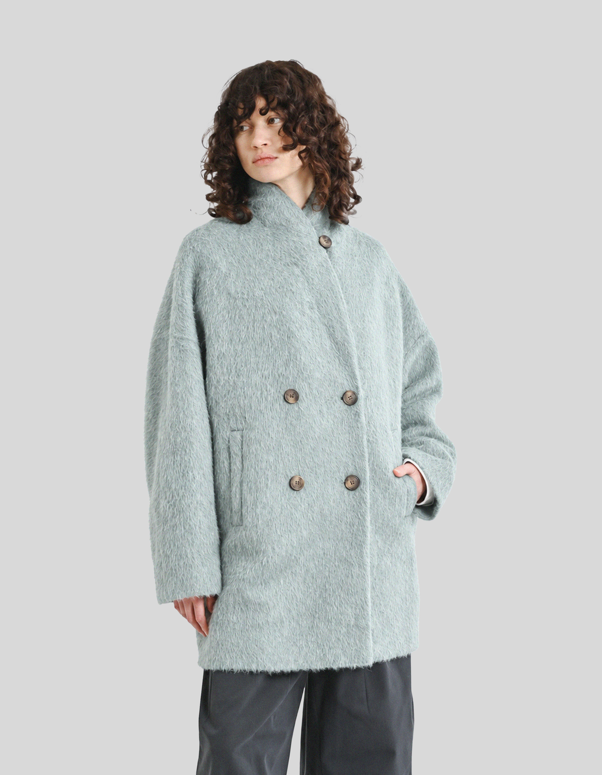 Short alpaca-blend coat with a shawl collar