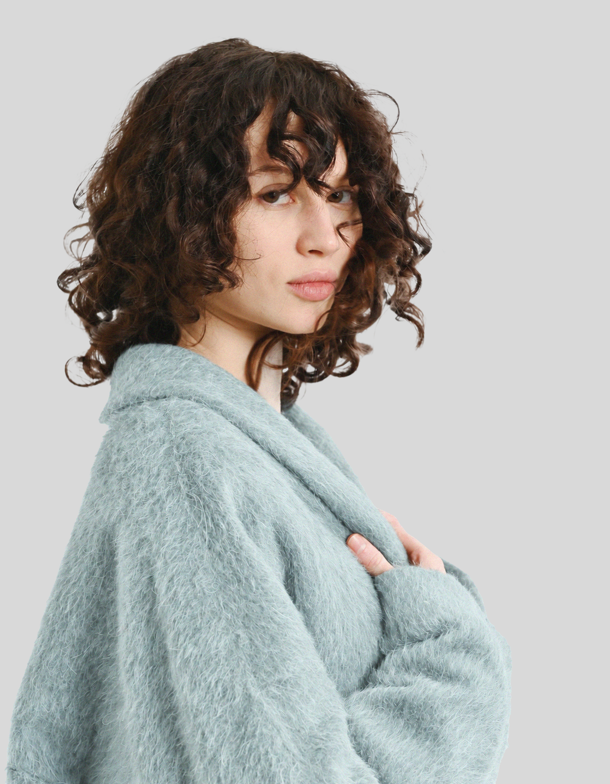 Short alpaca-blend coat with a shawl collar
