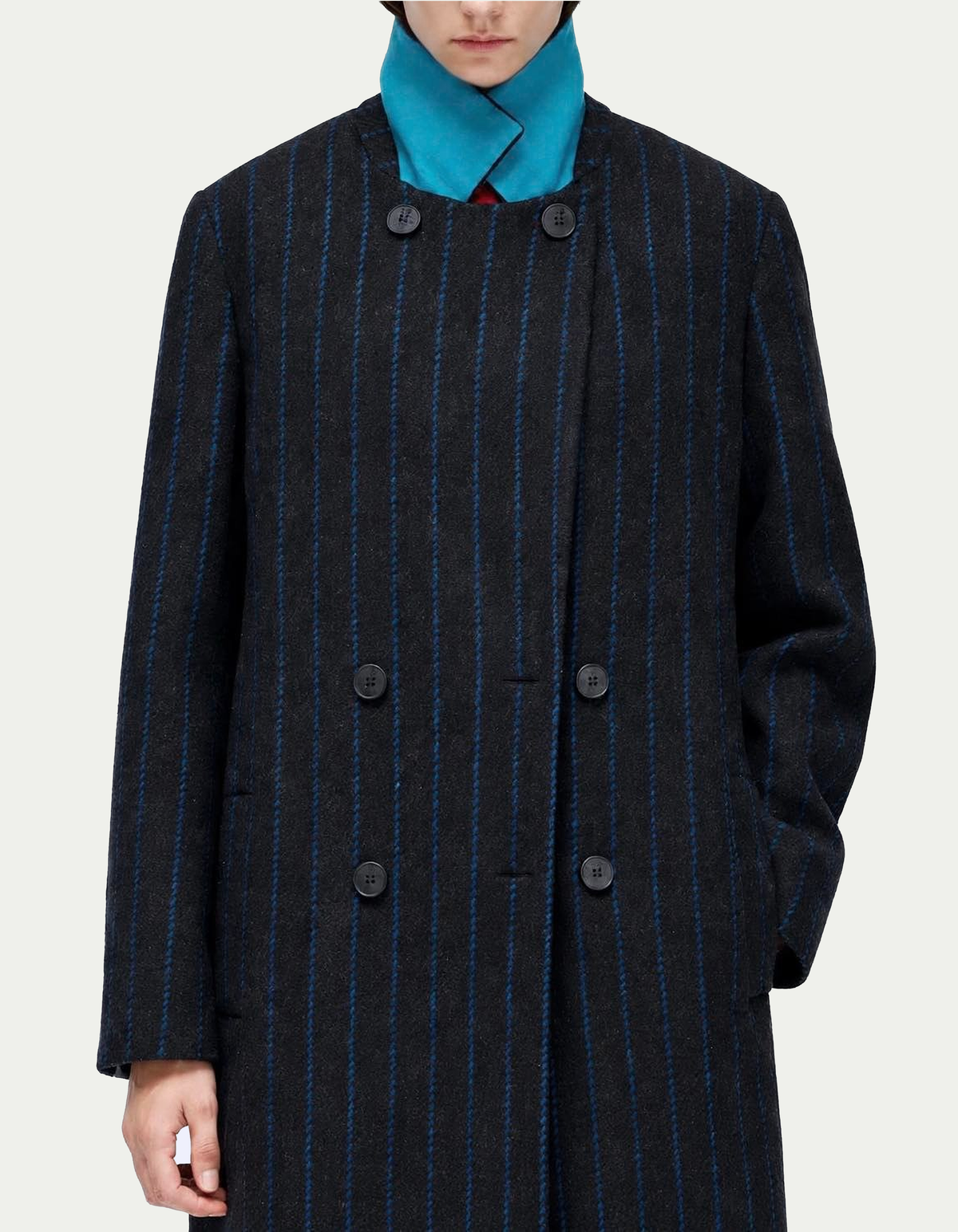 Double-breasted coat with straight shoulders in beige