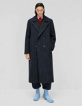 Double-breasted coat with straight shoulders in beige